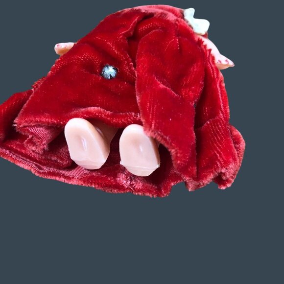 Vintage Celluloid Dolls Bride Groom Red Velvet Dress Rhinestones Cake Toppers - Picture 10 of 12